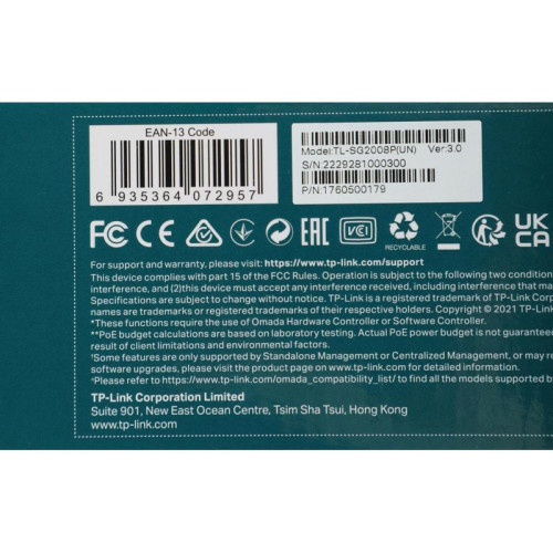 Коммутатор TP-Link JetStream SG2008P (L2) 8x1Гбит/с 4PoE+ 62W управляемый