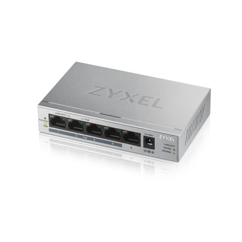 Коммутатор/ ZYXEL GS1005HP Switch PoE +, 5xGE (4xPoE +), desktop, metal, silent, PoE budget 60 W