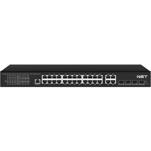 Управляемый L2 PoE коммутатор Gigabit Ethernet на 24 RJ45 PoE + 4 x GE Combo Uplink порта. Порты: 24 x GE (10/100/1000 Base-T) с поддержкой PoE (IEEE 802.3af/at), 4 x GE Combo Uplink (RJ45 + SFP). Соответствует стандартам PoE IEEE 802.3af/at.  Автоматичес