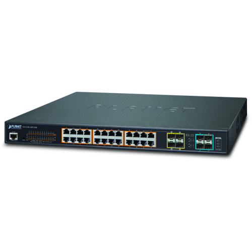 коммутатор/ PLANET L2+/L4 24-Port 10/100/1000T 802.3at PoE with 4 shared SFP + 4-Port 10G SFP+ Managed Switch, with Hardware Layer3 IPv4/IPv6 Static Routing, W/ 48V Redundant Power (600W PoE Budget, ONVIF)