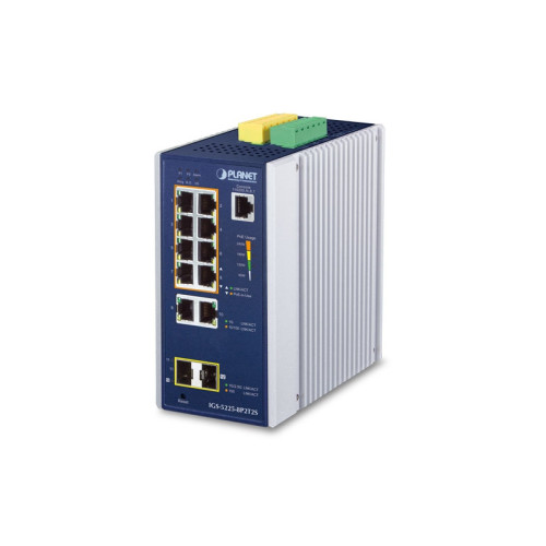 коммутатор/ PLANET IP30 Industrial L2+/L4 8-Port 1000T 802.3at PoE + 2-Port 10/100/1000T + 2-Port 100/1000X SFP Full Managed Switch (-40 to 75 C, dual redundant power input on 48~56VDC terminal block, DIDO, ERPS Ring, 1588, ONVIF, Cybersecurity features)