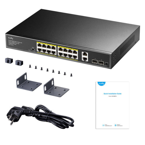 Коммутатор/ 16-10/100/1000 BASE-T Gigabit ports, 2-Port 10/100/1000 BASE-T Gigabit Uplink ports, 2-1000 BASE-X SFP Slot, 16-port IEEE 802.3at PoE+ Injector, 200 watts total Power budget, Supports PoE power up to 30W for each PoE port, Extend Mode (Transmi