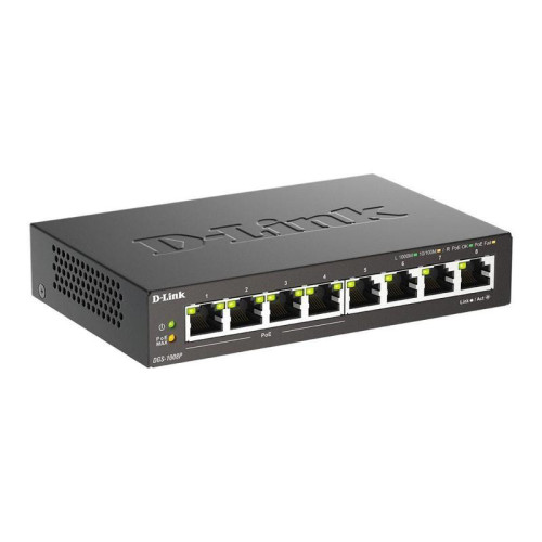 Коммутатор D-Link DGS-1008P/F3A PoE-коммутатор, 8x1000Base-T (4x1000Base-T PoE), PoE-бюджет 60 Вт, корпус металл