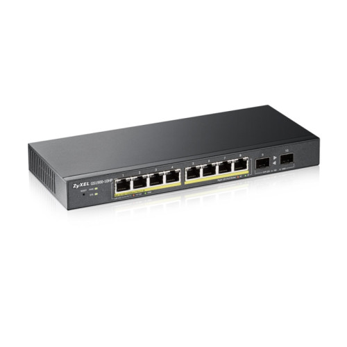 Коммутатор/ Smart L2 PoE+ Switch Zyxel GS1900-10HP, 8xGE PoE+, 2xSFP, Desktop, Silent, Budget PoE 77W