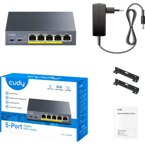 Коммутатор Cudy GS105P (L2) 5x1Гбит/с 4PoE+ управляемый