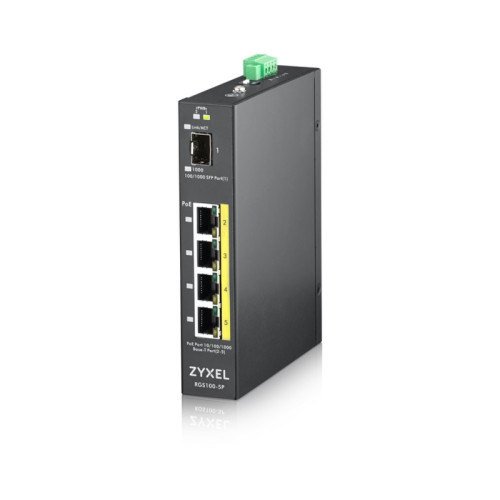 Коммутатор/ ZYXEL RGS100-5P, 5 Port unmanaged PoE Switch, 120 Watt PoE, DIN Rail, IP30, 12-58V DC Коммутатор/ ZYXEL RGS100-5P, 5 Port unmanaged PoE Switch, 120 Watt PoE, DIN Rail, IP30, 12-58V DC