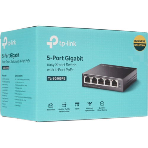 Коммутатор/ Easy Smart Gigabit 5-port switch with 4 PoE + ports, metal case, desktop installation, PoE budget-65W, 802.1 q VLAN support