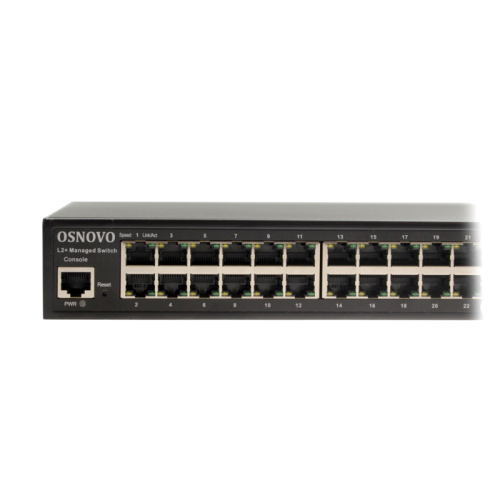 Коммутатор/ OSNOVO SW-48G4X-L2 Управляемый L2+ коммутатор Gigabit Ethernet на 52 порта. Порты: 48 x GE (10/100/1000Base-T) + 4 x 1G/10G SFP+ Uplink. Консольный порт, Уровень управления L2+. Поддержка Jumbo Frame 12K, IGMP Snooping, DHCP-сервер, статическа