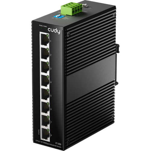 Промышленный коммутатор/ 8-Port 10/100M Aluminum Industrial Switch, 8 10/100M Ports, Din-Rail& Wall mounts installation, Din-rail design, Power supply: DC 9.6~57Vwork temperature:-40°C-75°C, Power Adapter Not Included