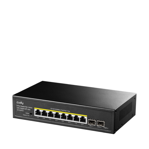 Коммутатор/ 8-10/100/1000 BASE-T Gigabit ports, 2-1000 BASE-X SFP Slot, 8-port IEEE 802.3at PoE+ Injector, Supports PoE power up to 30W for each PoE port, Extend Mode (Port#7 and #8 support transmit distance up to 250m at 10 Mbps ), Port Lightning  Protec