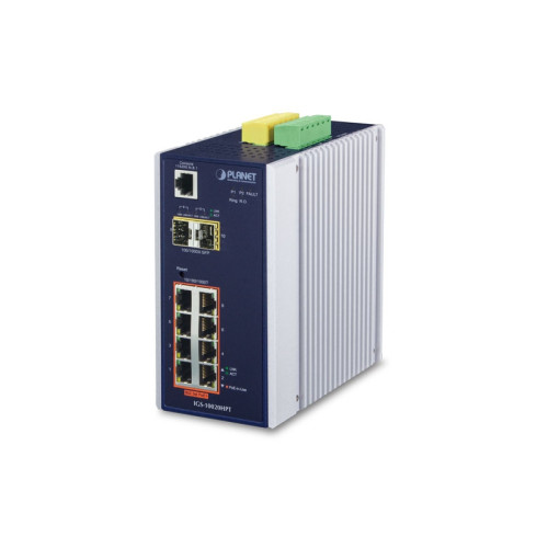 коммутатор/ PLANET IP30 L2+ SNMP Manageable 8-Port Gigabit POE+(AT) Switch + 2-Port Gigabit SFP Industrial Switch (-40 to 75 C), ERPS Ring Supported, 1588