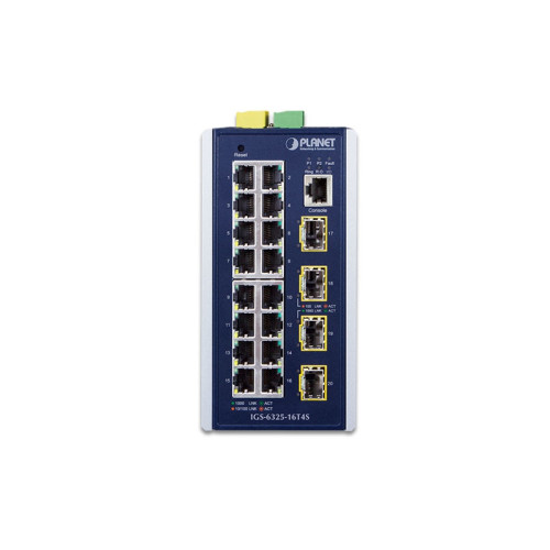 коммутатор/ PLANET IGS-6325-16T4S IP30 Industrial L3 16-Port 10/100/1000T + 4-port 1G/2.5G SFP Full Managed Switch (-40 to 75 C, dual redundant power input on 9~48VDC terminal block, 2*DI, 2*DO, ERPS Ring, 1588 PTP TC, Modbus TCP, Cybersecurity features, 