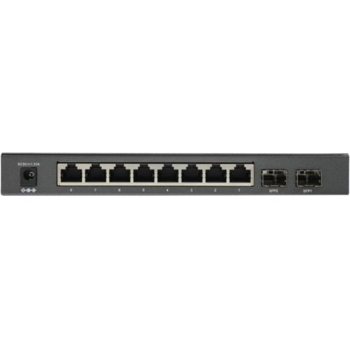 Коммутатор/ 8-port gigabit Smart PoE+ Switch with 2 SFP uplink ports,desktop mount, 8 802.3af/at compliant PoE+ ports, 2 SFP uplink ports, 58W PoE budget, L2 switch features