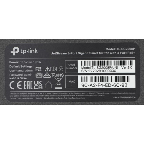 Коммутатор TP-Link JetStream SG2008P (L2) 8x1Гбит/с 4PoE+ 62W управляемый