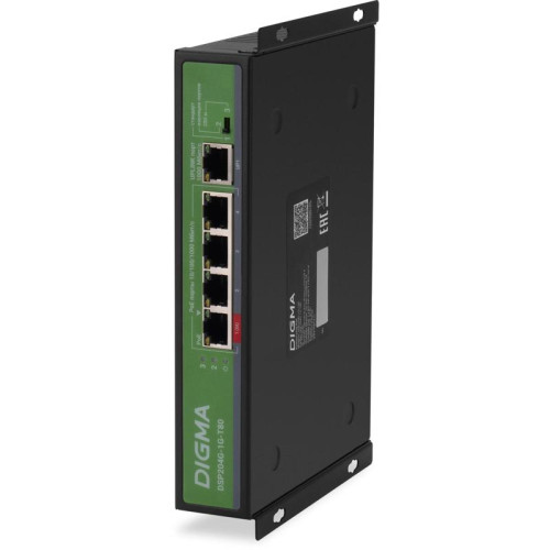 Коммутатор Digma DSP204G-1G-T80 (L2) 5x1Гбит/с 4PoE 4PoE+ 1PoE++ 80W неуправляемый