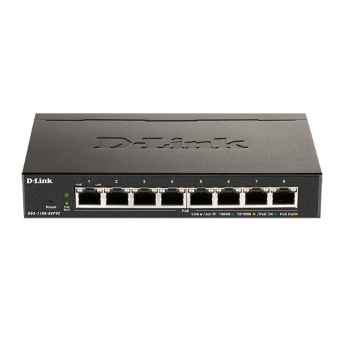 Коммутатор/ DGS-1100-08PV2 Управляемый L2 PoE-коммутатор, 8х1000Base-T PoE, PoE-бюджет 64 Вт, Web-интерфейс, SNMP Коммутатор/ DGS-1100-08PV2 Управляемый L2 PoE-коммутатор, 8х1000Base-T PoE, PoE-бюджет 64 Вт, Web-интерфейс, SNMP