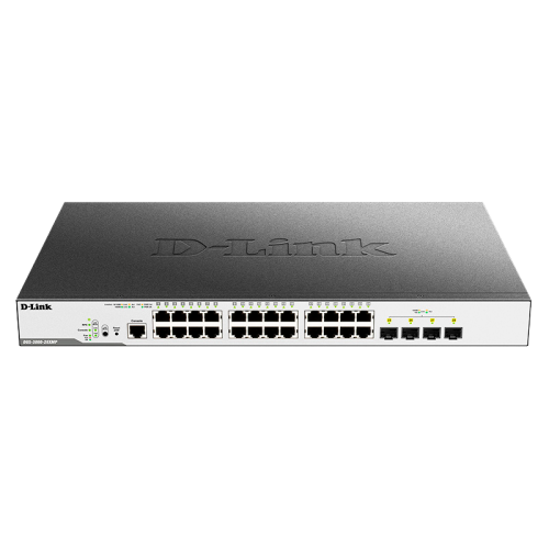 Коммутатор/ DGS-3000-28XMP/B Managed L2 Switch 24x1000Base-T PoE, 4x10GBase-X SFP+, PoE Budget 370W, Surge 6KV, CLI, RJ45 Console, RPS, Dying Gasp