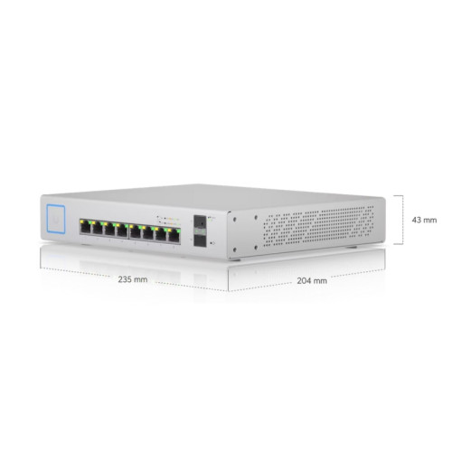 Коммутатор/ Ubiquiti UniFi Switch 8-150W a fully managed, 10-port Gigabit PoE+ switch with a 150W power budget