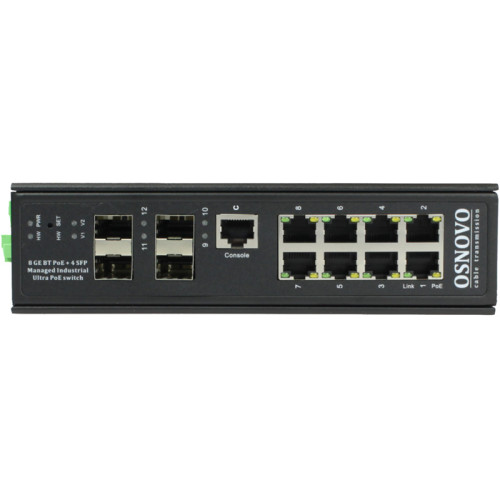 Коммутатор/ OSNOVO Промышленный управляемый (L2+) Ultra PoE коммутатор Gigabit Ethernet на 8GE PoE + 4 GE SFP порта