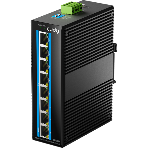 Промышленный коммутатор/ 8-Port Aluminum Industrial PoE+ Switch, 1000Mbps 8-Port RJ45, 802.3at/af, Din-rail design, Power supply: DC 9.6~57V work temperature:-40 °C-75°C, Power Adapter Not Included