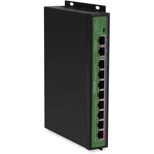 Коммутатор Digma DSP208F-2F-T120 DSP208F-2F-T120 V1 (L2) 10x100Мбит/с 8PoE 8PoE+ 120W неуправляемый