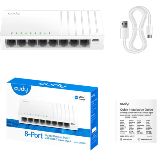 Коммутатор/ 8-Port Gigabit Desktop Switch, 8 10/100/1000M RJ45 Ports, Loop Detection, Desktop Plastic Case, Power Saving, Plug & Play, Wall-Mount,  Power Adapter Not Included