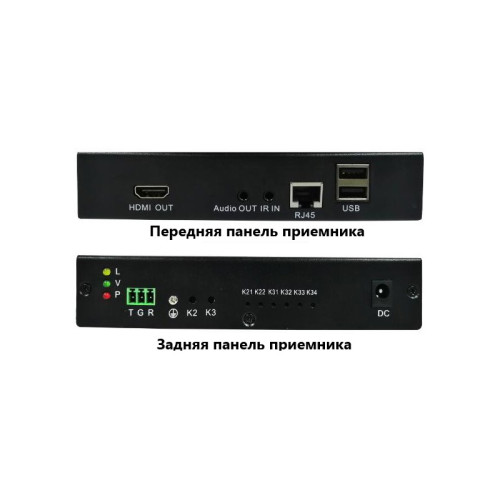 KVM HDMI+USB удлинитель по сети Ethernet с поддержкой передачи ИК, Audio, RS232. Разрешение видео - 1920x1080 (60Гц). USB порты предназначены только для клавиатуры и мыши. Порты подключения: HDMI, Ethernet-порт - RJ45,  Клавиатура - USB, Мышь - USB, Audio