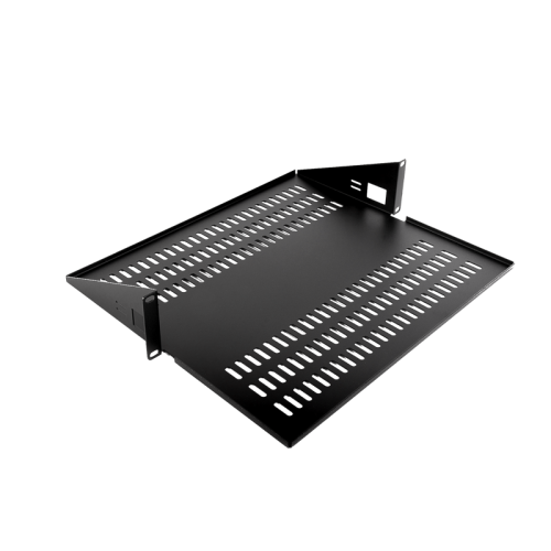 Полка для стойки перфорированная консольная 2U с центральным креплением, глубина 400 мм, цвет черный