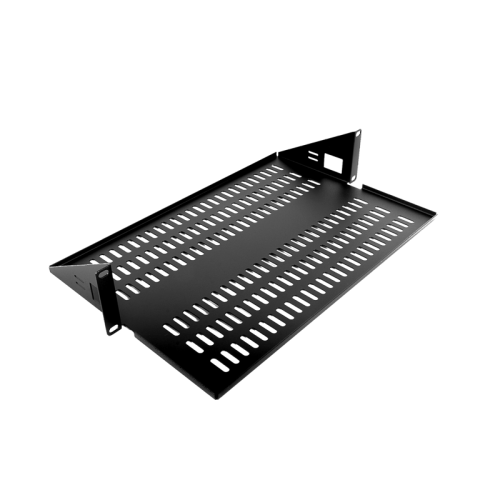 Полка для стойки перфорированная консольная 2U с центральным креплением, глубина 300 мм, цвет черный