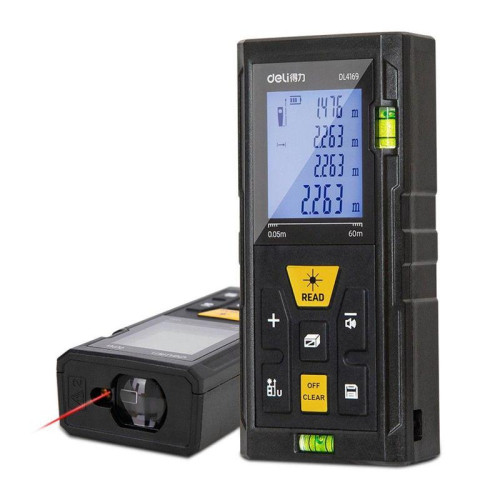 Лазерный дальномер Deli DL4169 Диапазон измерения 0,05;60м, точность измерения ±3мм