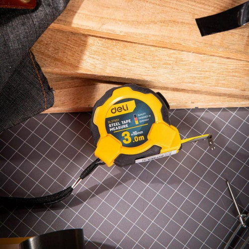 Рулетка Deli DL3795  3м*16мм, Автостоп, ударопрочный корпус, метрическая