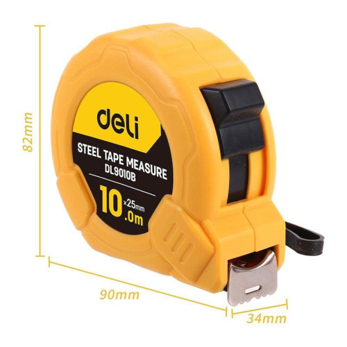 Рулетка Deli DL9010B 10м*25мм, метрическая, ударопрочный корпус