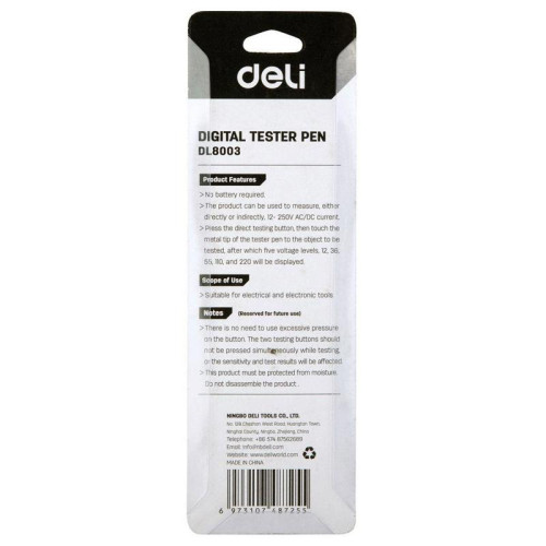 Индикаторная отвертка-тестер напряжения цифровая Deli DL8003 (12-250 В)