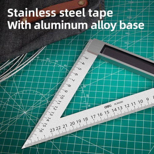 Треугольная линейка стальная Deli DL303200 200мм, нержавеющая сталь + алюминиевое основание