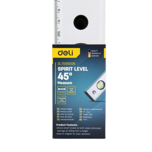 Строительный уровень Deli DL700600B 600мм, алюминиевый сплав, мягкие резиновые заглушки, магнит