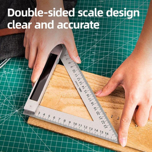 Треугольная линейка стальная Deli DL303200 200мм, нержавеющая сталь + алюминиевое основание