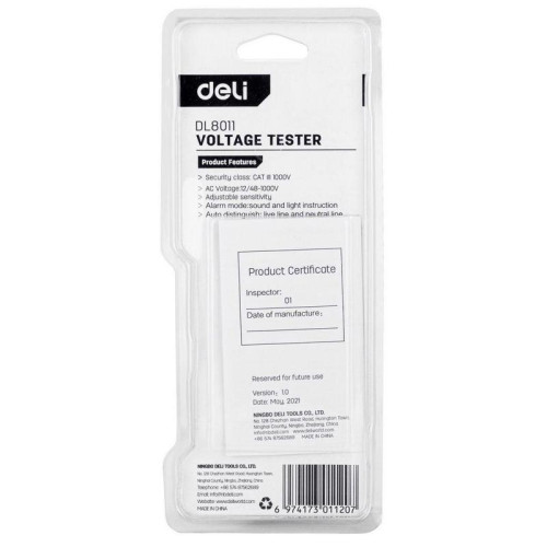 Бесконтактный детектор напряжения Deli DL8011 (12-1000В, батарейки в комплекте)