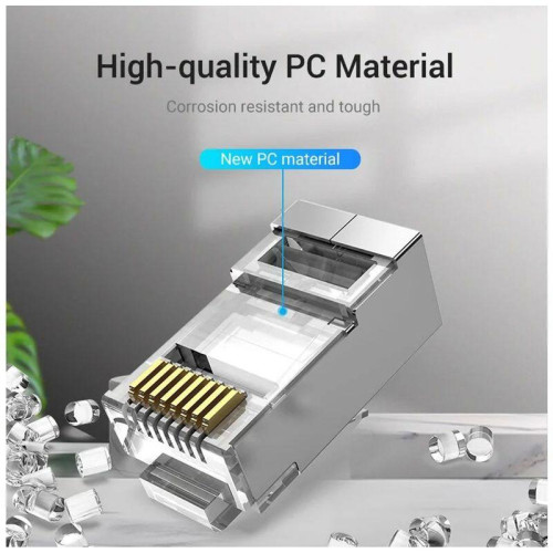 Коннектор Vention RJ45 (8p8c), FTP, cat. 6A, под витую пару, экранированный (50шт.) Коннектор Vention RJ45 (8p8c), FTP, cat. 6A, под витую пару, экранированный (50шт.)
