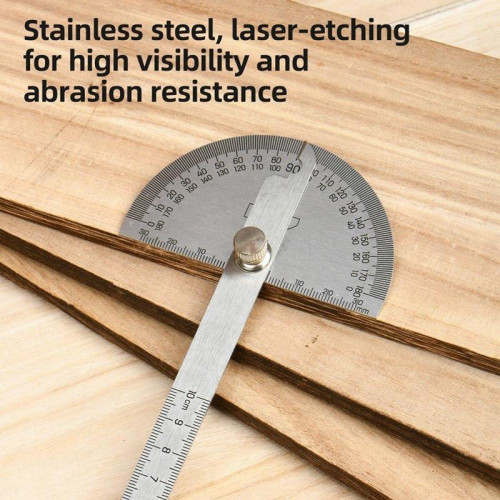 Транспортир переставной с линейкой Deli DL7306 150мм, диапазон 0-180 град., нержавеющая сталь