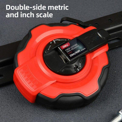 Мерная лента Deli DL9920Y  20м x 14,5мм, ударопрочный корпус с резиновыми вставками, полотно из стекловолокна и ПВХ, увеличенная скорость сматывания ленты