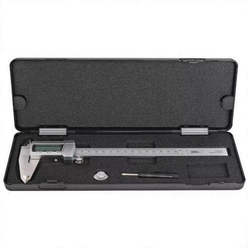 Электронный штангенциркуль Deli DL91200  200мм, метрическая/дюймовая конвертация, нержавеющая сталь, 3 кнопочное управление, светодиодный дисплей, 1,5В SR44.