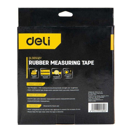 Мерная лента Deli DL9850ZY 50м x 14.5мм, ударопрочный корпус, полотно из стекловолокна и ПВХ