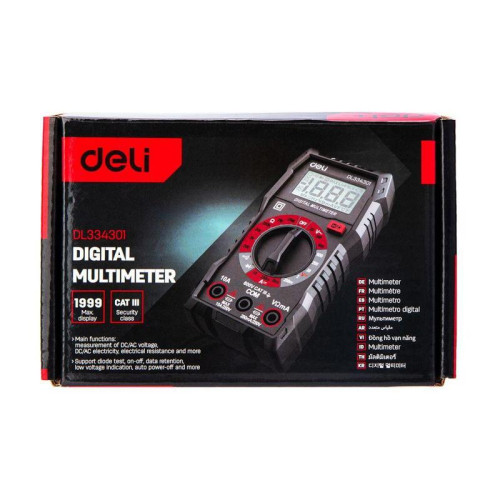 Многофункциональный цифровой мультиметр Deli DL334301 напряж. 0,2-600В, сила тока 0,02-10А, сопр. 0,0002-20 МОм, ЖК-дисплей