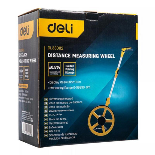 Измерительное колесо с механическим счетчиком (курвиметр) Deli DL330112 диаметр 300мм, точность ±0,5%, значение деления 0,1 мм, складная конструкция