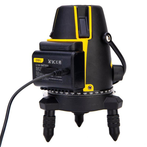 Лазерный уровень Deli DL332303 3 луча(зеленый цвет), точность +/-1,5мм/7м, угол самовыравнивания 3°, 1АКБ 3 А*ч+ЗУ, время работы до 6 часов, кейс