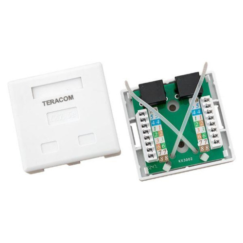 Розетка настенная/ Розетка настенная TERACOM Cat.5E неэкранированная 2 порта RJ-45 Dual IDC белая