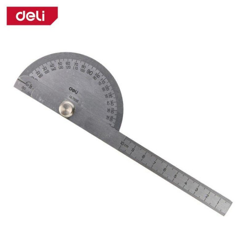 Транспортир переставной с линейкой Deli DL7306 150мм, диапазон 0-180 град., нержавеющая сталь