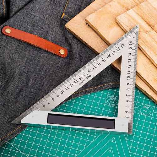 Треугольная линейка стальная Deli DL303200 200мм, нержавеющая сталь + алюминиевое основание