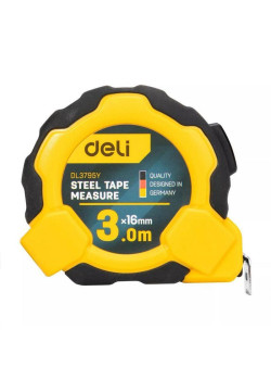 Рулетка Deli DL3795  3м*16мм, Автостоп, ударопрочный корпус, метрическая