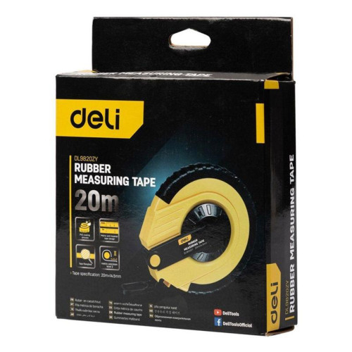 Мерная лента Deli DL9820ZY 20м x 14.5мм, ударопрочный корпус, полотно из стекловолокна и ПВХ